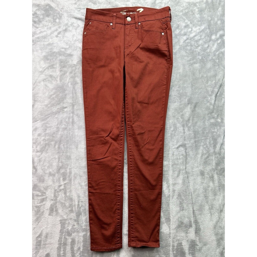 7 Seven Womens Sz 6 Designer Red Jeans Tummyless High Rise Skinny Stretch Denim
